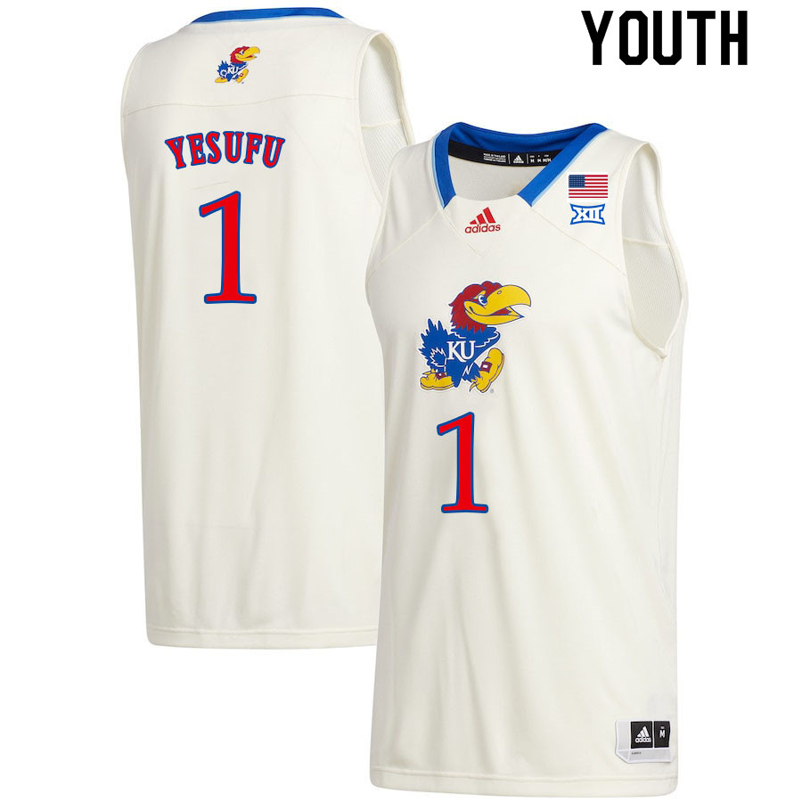 Youth #1 Joseph Yesufu Kansas Jayhawks College Basketball Jerseys Sale-Cream